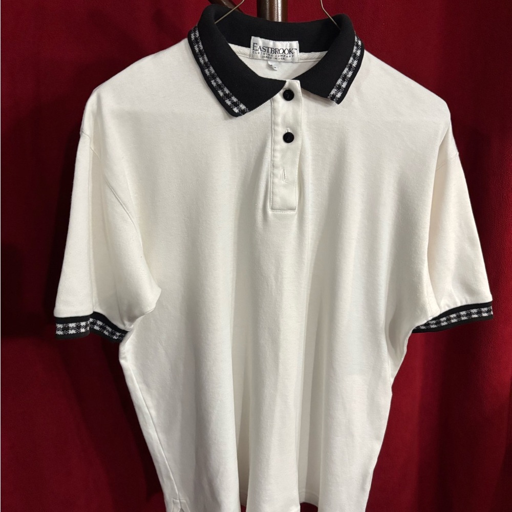 Vintage Eastbrook White Polo with Checkered Black Accents